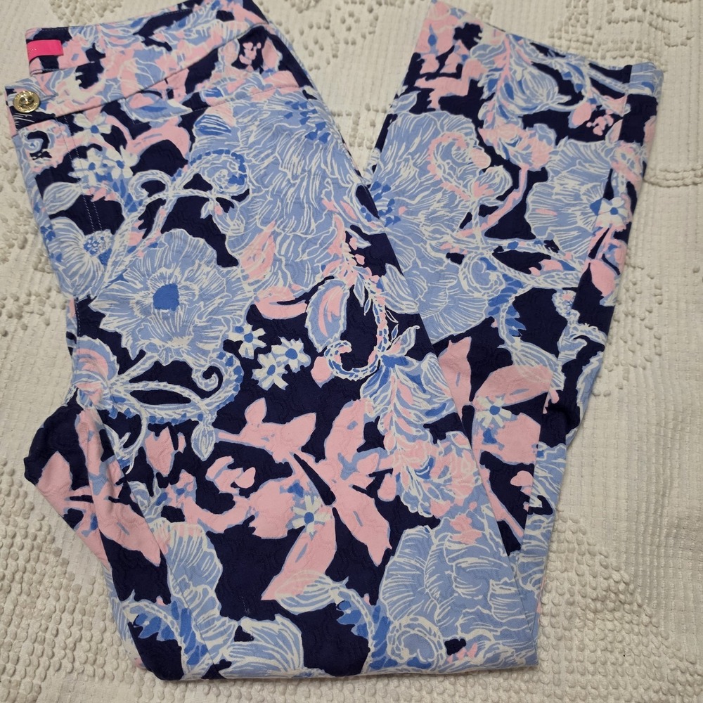 Lilly Pulitzer Women's Ankle Crop Flat Pants Size 4 Dainty Elevated Sophisticate